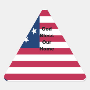 Sticker Triangulaire God Bless Our Home : USA Flag Swirl Art