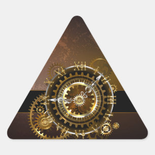 Sticker Triangulaire Horloge Steampunk avec des engrenages anciens