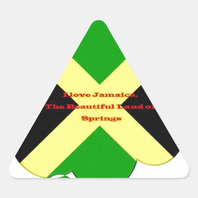 Sticker Triangulaire I Love Jamaica Text on Flag Art Print (Devant)