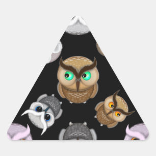 Sticker Triangulaire Illustrations de chouette mignonne sur fond noir