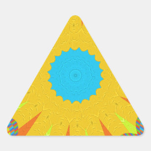 Sticker Triangulaire Impression d'art de mandala cyan et or