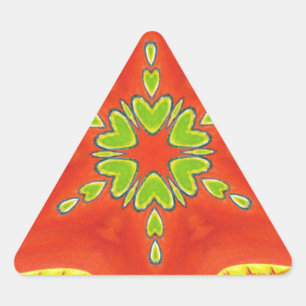 Sticker Triangulaire Impression d'art de mandala rouge or vert