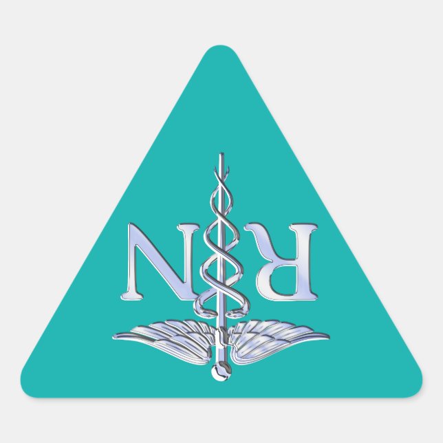 Sticker Triangulaire Infirmière inscrite RN Stylish Caduceus sur Turquo (Devant)