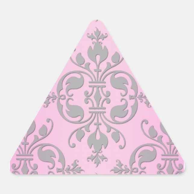 Sticker Triangulaire Joli damas rose et gris féminin (Devant)