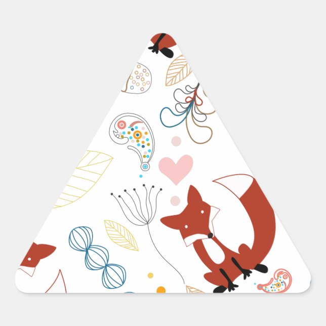 Sticker Triangulaire Jolis cœurs de renard dessinés à la main en jaune  (Devant)
