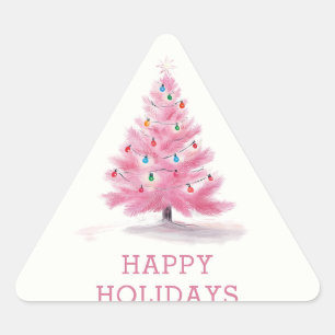 Sticker Triangulaire Joyeuses Fêtes Arbre de Noël Rose Moderne