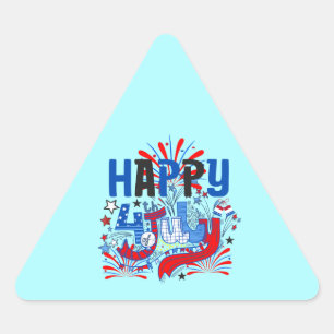 Sticker Triangulaire Joyeux 14 juillet Feu d'artifice USA-63261