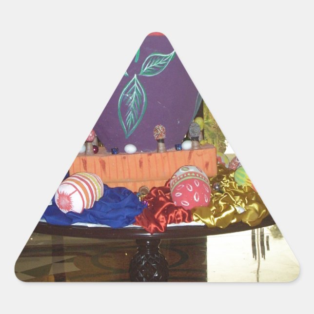 Sticker Triangulaire Joyeux Festival Printemps Pâques OEufs colorés Art (Devant)