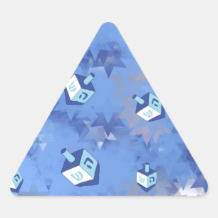 Sticker Triangulaire Joyeux Hanukkah Étoiles Filantes et Dreidels