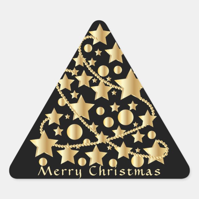 Sticker Triangulaire Joyeux Noël écriture élégante étoile dorée noire (Devant)