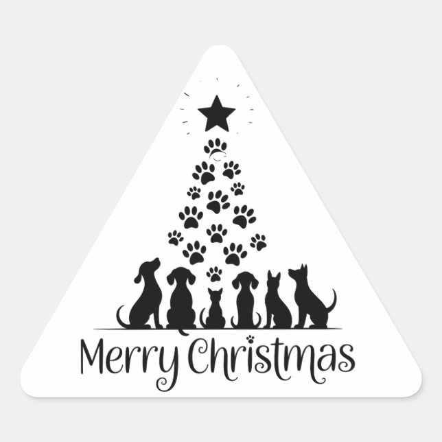 Sticker Triangulaire Joyeux Noël Paw Tree Amoureux des chiens Amoureux  (Devant)