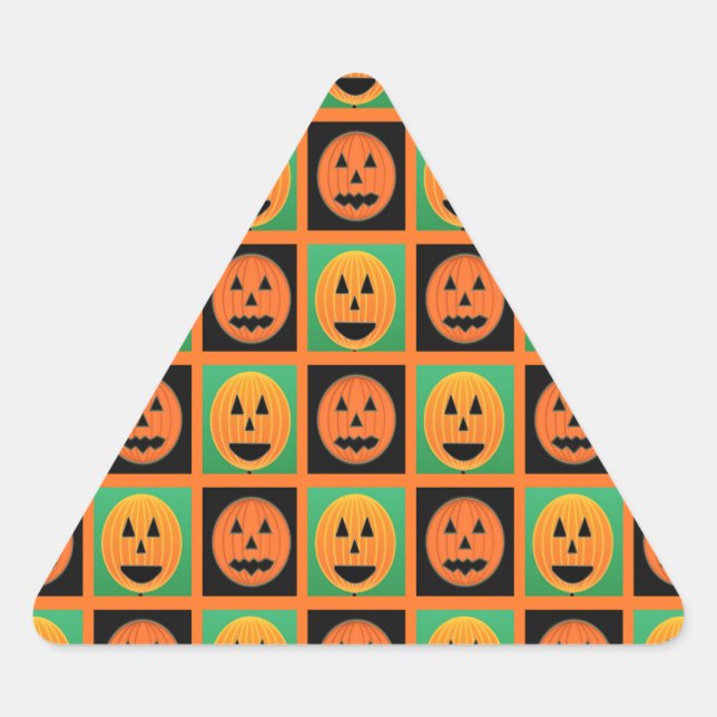 Sticker Triangulaire Joyeux visage de citrouille Halloween (Devant)