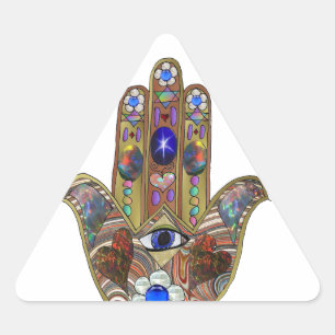 Sticker Triangulaire Judaica Hamsa Coeurs Fleurs Opal Art Imprimer