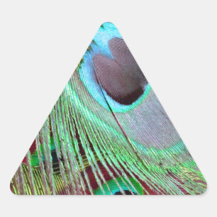 Sticker Triangulaire La plume débordante de paon d'oeil bleu