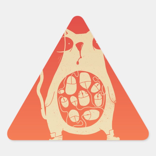 Sticker Triangulaire Le chat affamé a faim (Devant)