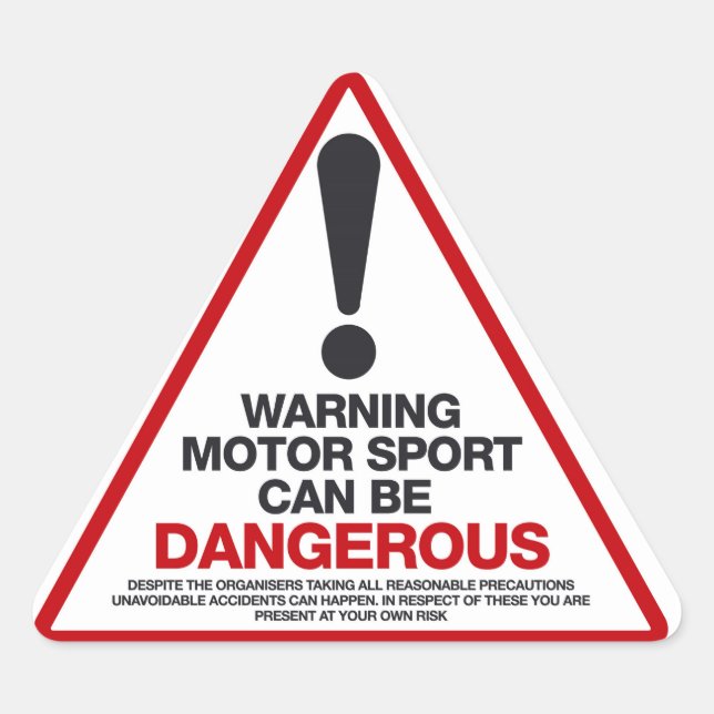 Sticker Triangulaire Le sport automobile peut être dangereux (Devant)