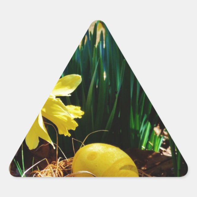 Sticker Triangulaire Les jonquilles jaunes et un oeuf de Pâques jaune (Devant)