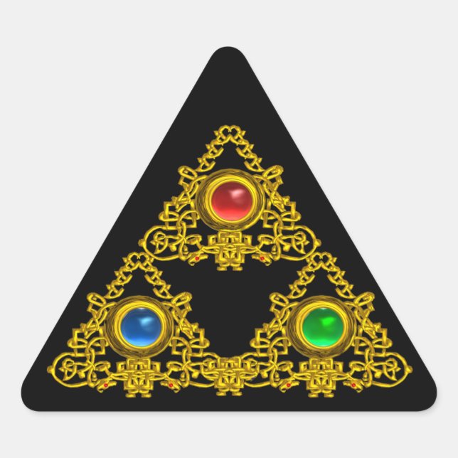 STICKER TRIANGULAIRE MAGIQUE ELFIC TALISMAN /GOLD TRIANGLE AVEC GEMSTON (Devant)