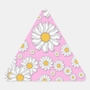Sticker Triangulaire Marguerites blanches sur Arrière - plan rose pâle