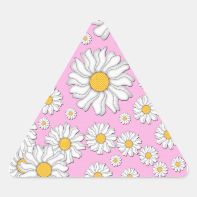Sticker Triangulaire Marguerites blanches sur fond rose pâle (Devant)