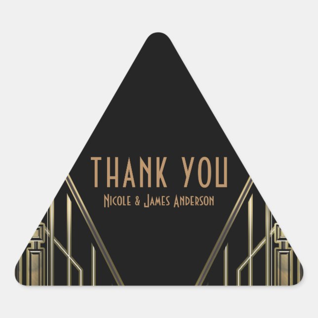 Sticker Triangulaire Mariage Art Déco Gatsby Glam 20's Noir et Or (Devant)