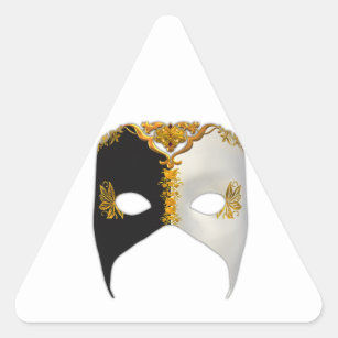 Sticker Triangulaire Masque vénitien : Noir, Blanc et Or
