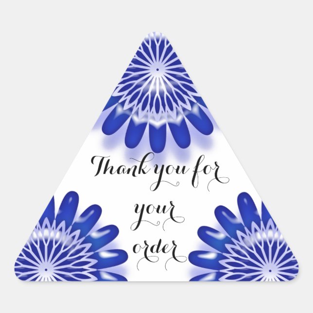 Sticker Triangulaire Merci pour votre commande Fleurs Bleues d'affaires (Devant)