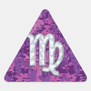Sticker Triangulaire Mère de Pearl Virgo Zodiac sur Camo numérique rose