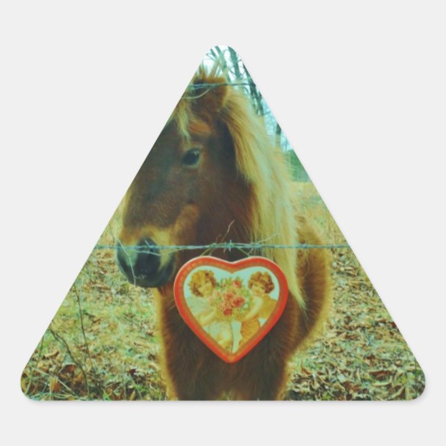 Sticker Triangulaire Miniature cheval Brown Valentine Heart (Devant)