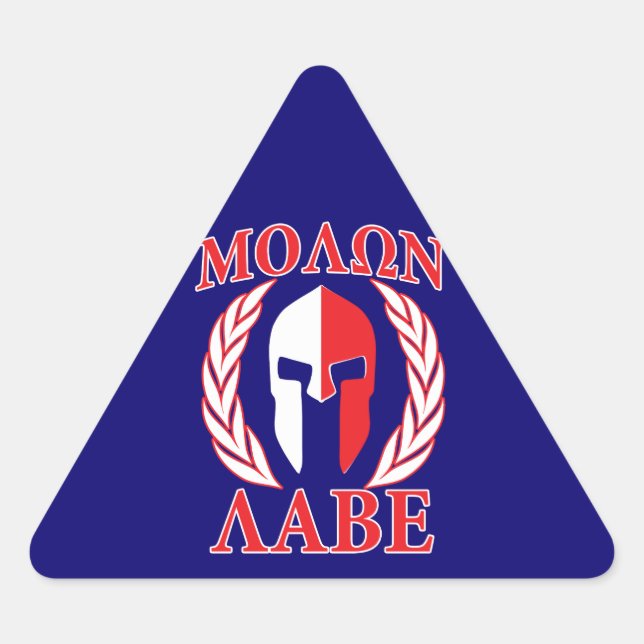 Sticker Triangulaire Molon Labe Spartan Mask Laurels Marine Blue (Devant)