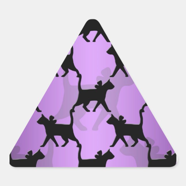Sticker Triangulaire Motif de chats noirs sur fond violet (Devant)