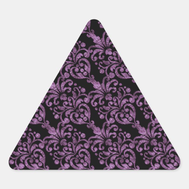 Sticker Triangulaire Motif de Damas de brillance violette victorienne (Devant)