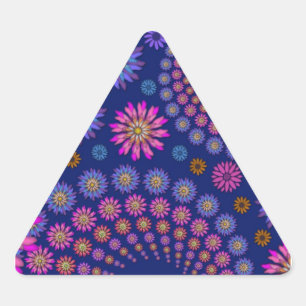 Sticker Triangulaire Motif floral bleu rose violet sur fond bleu