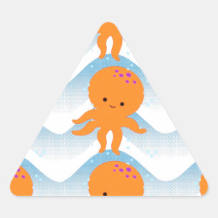 Sticker Triangulaire Motif Octopus Orange Et Vagues Bleues