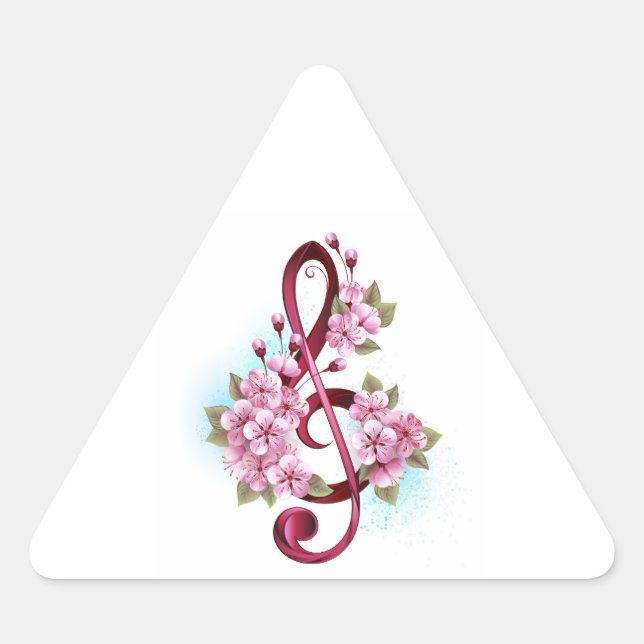 Sticker Triangulaire Musical treble clef notes with sakura flowers (Devant)