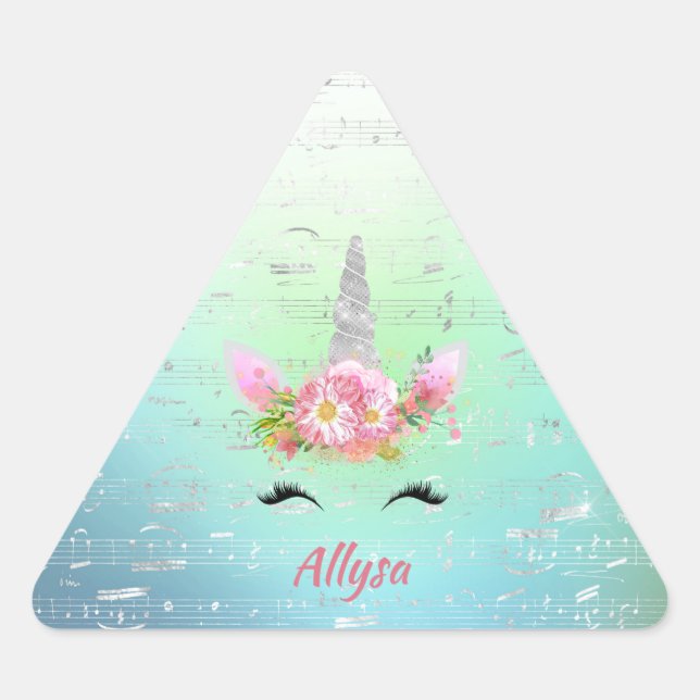 Sticker Triangulaire Musical Unicorn Horn et cils floraux (Devant)