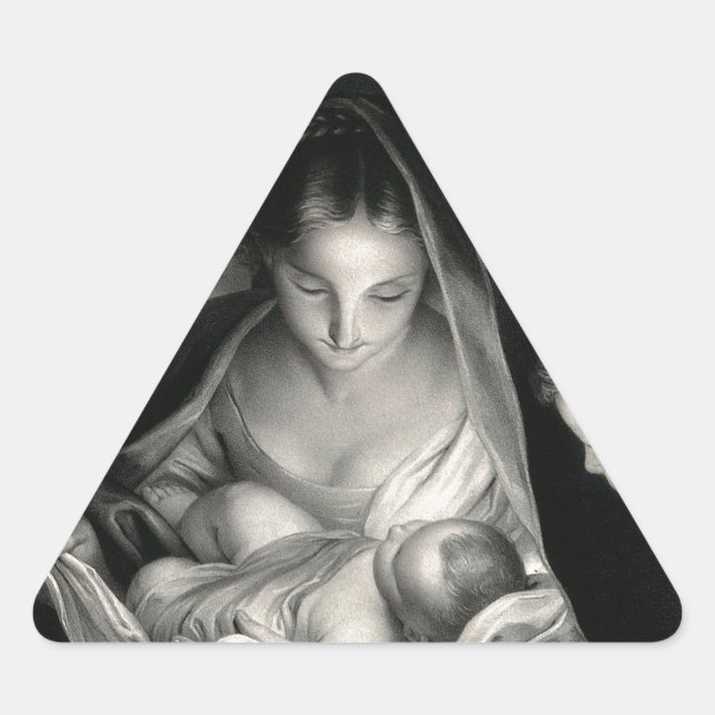 Sticker Triangulaire Nativity Baby Jésus Virgin Mary Angels Black White (Devant)