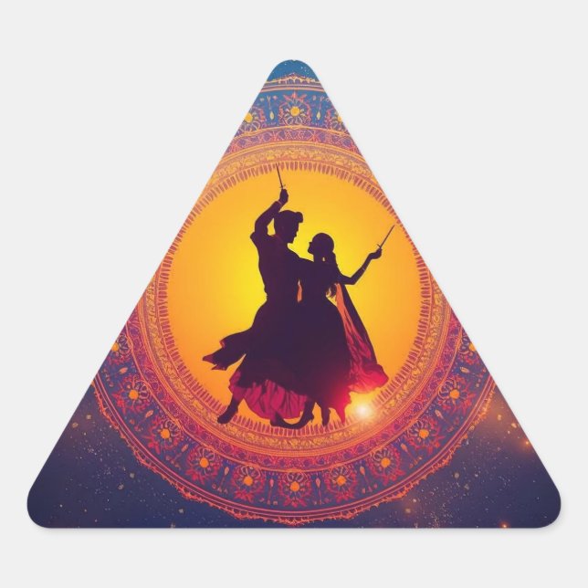 Sticker Triangulaire Navratri - Un Festival de Dévotion et de Danse (Devant)