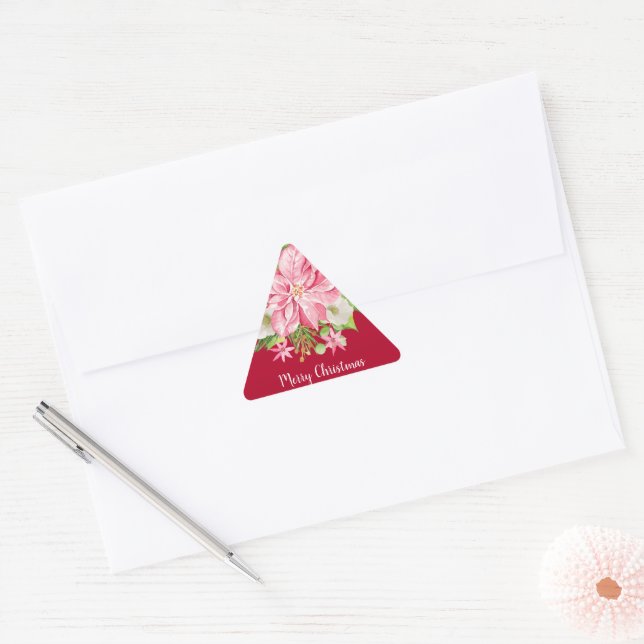 Sticker Triangulaire Noël Poinsettia Floral Rouge Fête (Enveloppe)