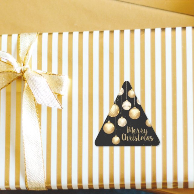 Sticker Triangulaire Or Baubles ornements de Noël sur Noir (Créateur téléchargé)