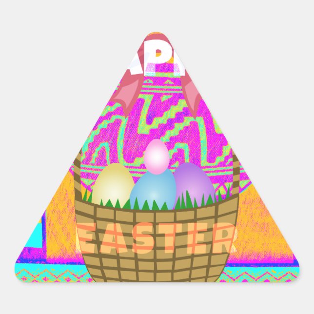 Sticker Triangulaire Panier de Pâques et d'Oeufs inspirés de l'Afrique  (Devant)
