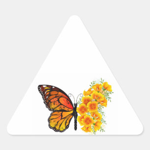 Sticker Triangulaire Papillon Fleur avec Pavot de Californie Jaune