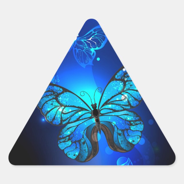 Sticker Triangulaire Papillon Morpho sur fond sombre (Devant)