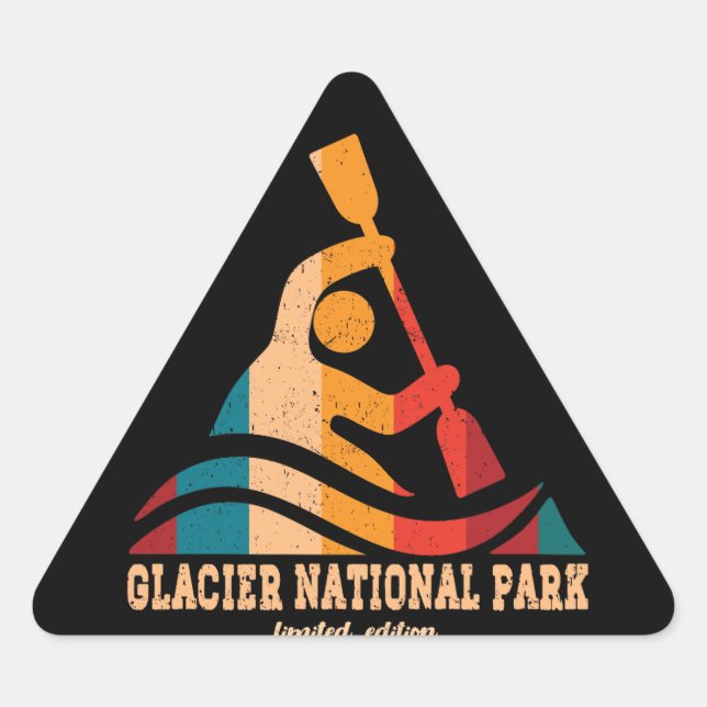 Sticker Triangulaire Parc national des Glaciers Retro Kayak (Devant)