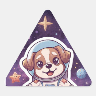 Sticker Triangulaire Pâtes interstellaires - Chien spatial mignon à l'a