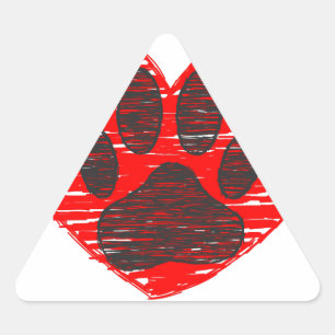 Sticker Triangulaire Paw Chien Croquis Dans Le Coeur Rouge