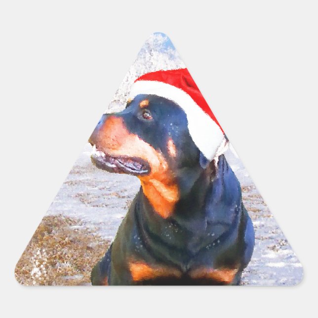Sticker Triangulaire Peinture de Noël de chien Rottweiler (Devant)