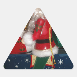 Sticker Triangulaire Père Noël de Noël à cheval avec de l'art de la nei