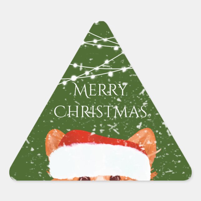 Sticker Triangulaire Père Noël Orange Corgi Joyeux Noël (Devant)