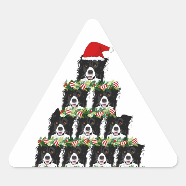 Sticker Triangulaire Petit arbre de chien de Noël (Devant)